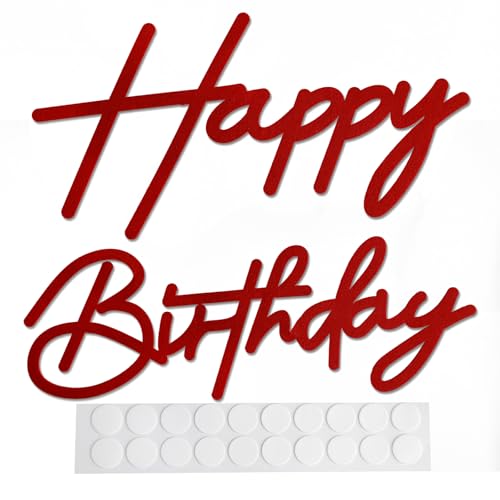 Red Happy Birthday Felt Sign - Reusable Wall Backdrop Banner Decor