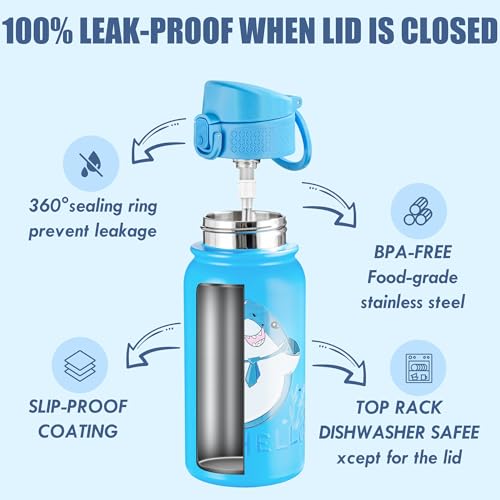 OLDLEY 12oz Insulated Kids Water Bottle with Straws - Leak-Proof