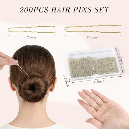 200Pcs Gold U-Shaped Hair Pins Bulk Set with Storage Box for Updos and Buns