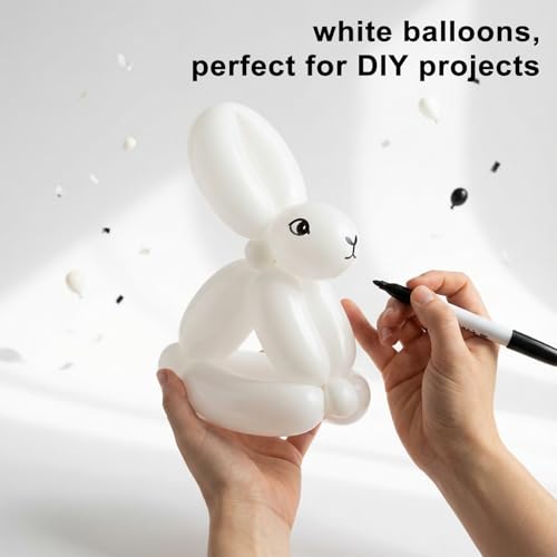 Nobledecor 100pcs White Long Latex Balloons for Party Decorations