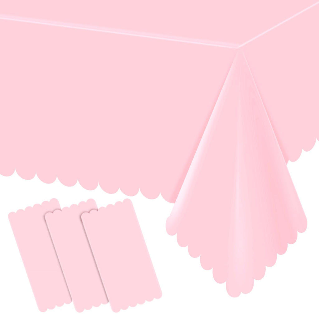 Ohkishly 3 Pack Plastic Pink Tablecloths for Rectangle Tables,Disposable Scalloped Edge Table Cloth Waterproof Pink Table Cover for Birthday Bridal Wedding Baby Shower, 54 X 108Inch