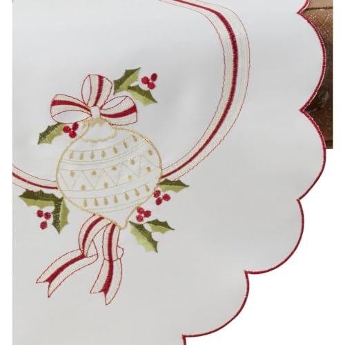Embroidered Christmas Table Runner - Ivory 15x108 Holiday Decor