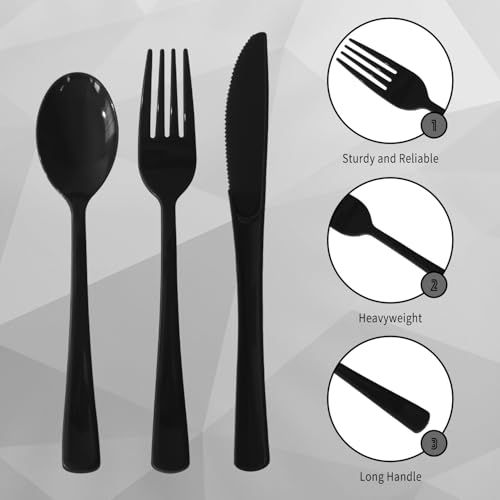 150 Pack Heavy Duty Disposable Plastic Cutlery Set - 50 Forks, 50 Knives, 50 Spoons for Parties, Weddings, and Events