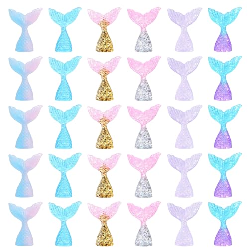30 Pcs Glittering Mermaid Tail Cupcake Toppers - Resin Cake Decorations