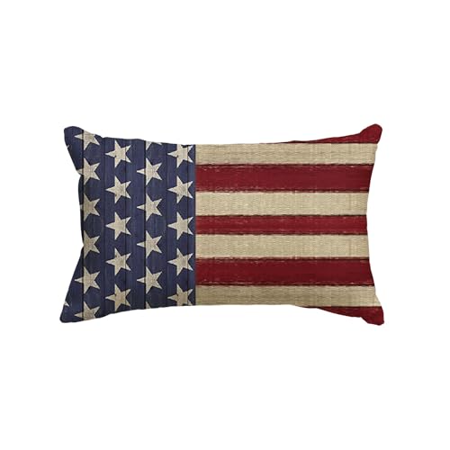 Patriotic 4th of July Throw Pillow Cover - 12x20 Inch Red & Blue