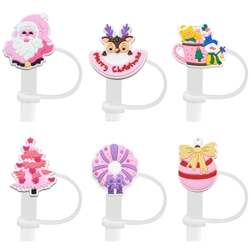 Pink Christmas Straw Toppers for Tumblers - Compatible with Stanley & 20oz-40oz Drinkware - Girly Holiday Design