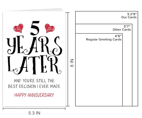 Funny 5th Anniversary Card for Husband or Wife - Blank Inside