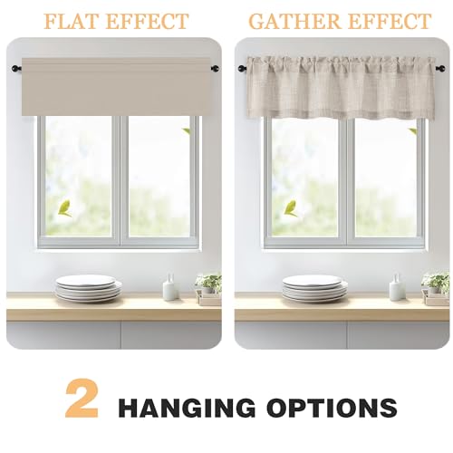 OWENIE Linen Textured Valance Curtain, 60x14 Inch Light Filtering Valance