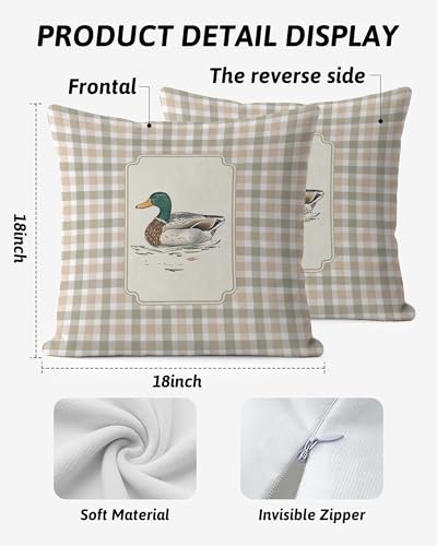 Mallard Duck Throw Pillow Cover 18x18, Farmhouse Plaid Decor - Color-20