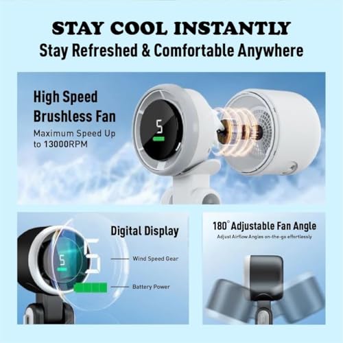 LIBERATECH 3-in-1 Handheld Turbo Fan, 5000mAh Rechargeable Portable Fan