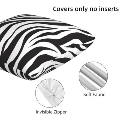 Zebra Print Pillow Covers 20x20 Inch Set of 2 - Black & White