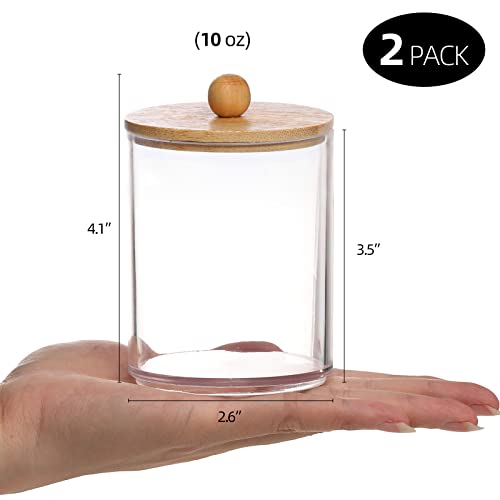 Tbestmax 10oz Q-Tip Holder & Cotton Swab Dispenser with Bamboo Lids (2 Pack)