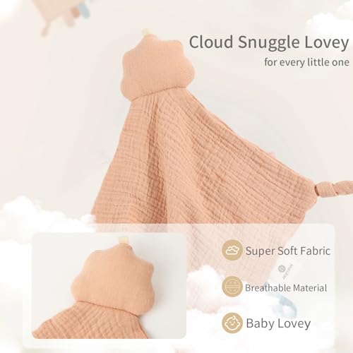 Muslin Baby Lovey Security Blanket - Soft Khaki & Beige Clouds
