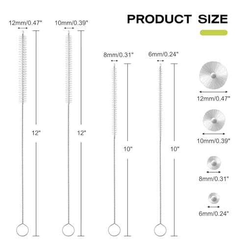 8-Piece Reusable Straw Cleaner Brush Set - 12 Inch Long