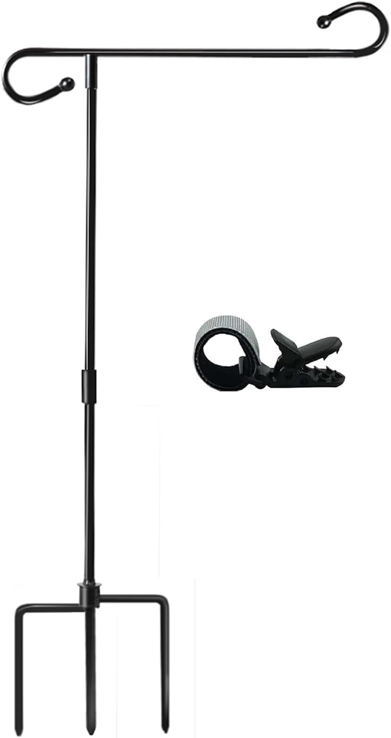 Skiennix Garden Flag Holder Stand - Weather-Proof Metal Flagpole with Clip | 3-Prong Base for Outdoor Decor