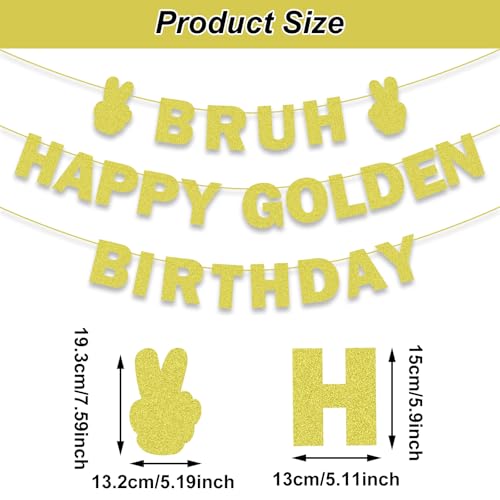 Gold Glitter 'Bruh' Happy Birthday Banner for Women