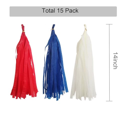 Red, Blue, and White Tissue Paper Tassel Garland - 15-Piece Patriotic Decor