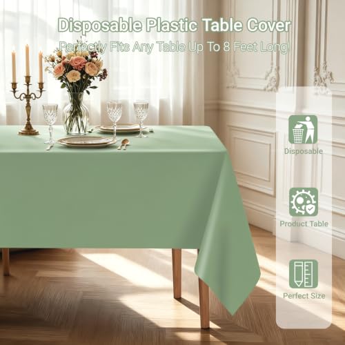 Sage Green Disposable Tablecloths - 4 Pack, 54x108 Inch for Rectangle Tables