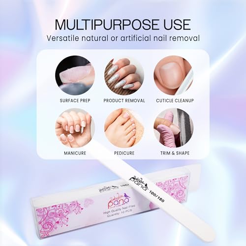 Pana Professional White Round Emery Board Nail Files 100/180 Grit 10-Pack