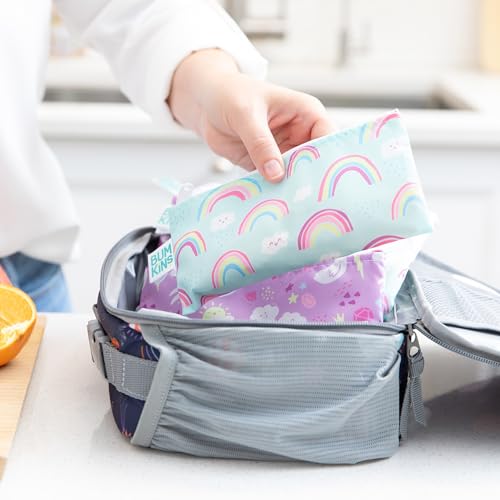 Bumkins Reusable Snack Bags - Small, Waterproof Fabric - Unicorns & Rainbows