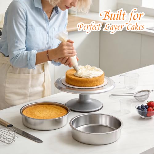 Tifanso 3-Piece 8-Inch Round Stainless Steel Cake Pans for Even Baking