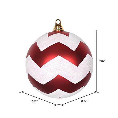 8 Inch Christmas Ornament Chevron Ball Red White Matte Shatterproof Holiday Decoration - Variation of Red / 8"