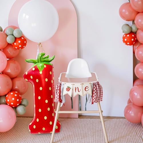 Strawberry Number 1 Balloon - 40 Inch First Birthday Decor