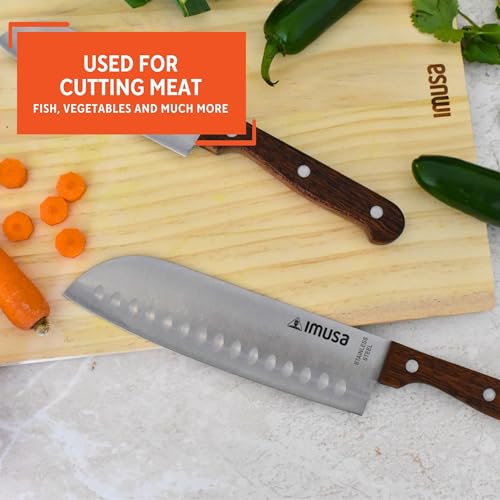 IMUSA 2-Piece Santoku Knife Set, 5" & 7" Stainless Steel with Wood Handles