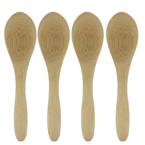 Mini Bamboo Wooden Spoons - 3.4 Inch, 4 Pcs for Cooking & Serving