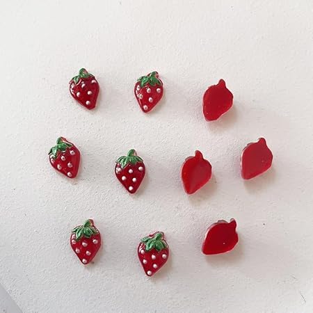 PurYupearl 50Pcs Red Strawberry Nail Charms Kawaii Rhinestone Gems