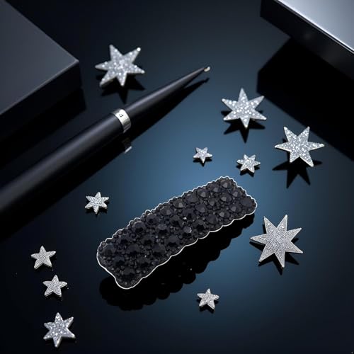 Black Rhinestone Snap Hair Clips Set - 4Pcs Rectangular Barrettes