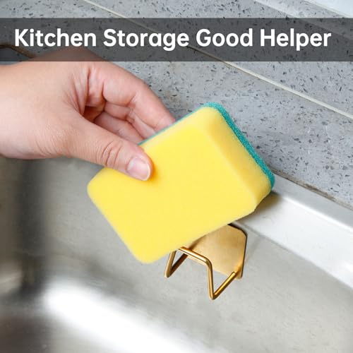 Gold Adhesive Sponge Holder for Kitchen Sink - Rustproof & Quick Drying
