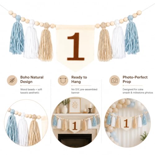 Boho Wood Bead Tassel Garland - Birthday Chair Banner Party Decor