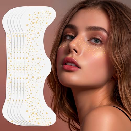 MEICOLY Gold Glitter Face Freckles Temporary Tattoo Patches 6Pcs