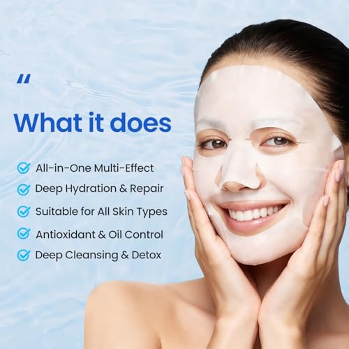 Liyawudo Hydrating Face Mask Set 9-Pack Sheet Masks with Green Tea, Sakura & Charcoal