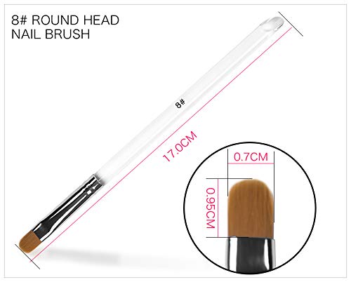 Siyuwuro 2Pcs Oval UV Gel Nail Brush Set #6 and #8 Crystal Clear Handle