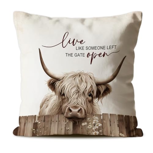 Farmhouse Animal Highland Cattle Throw Pillow Cover 18x18