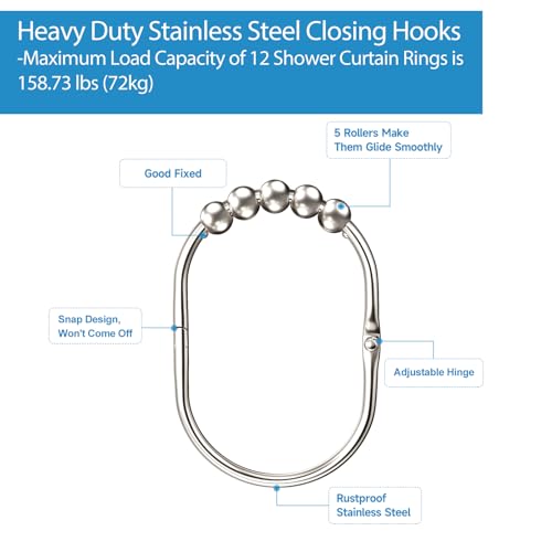MENGJINGO 12PCS Chrome Shower Curtain Hooks - Rust Proof Stainless Steel