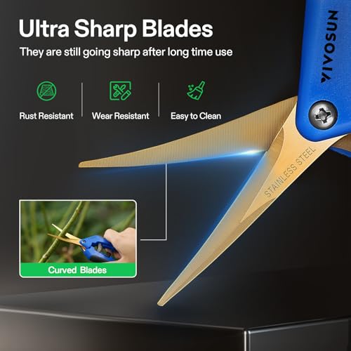 VIVOSUN 6.5 Inch Pruning Shears - Ergonomic Garden Scissors, 12-Pack with Curved Stainless Steel Blades for Precision Trimming