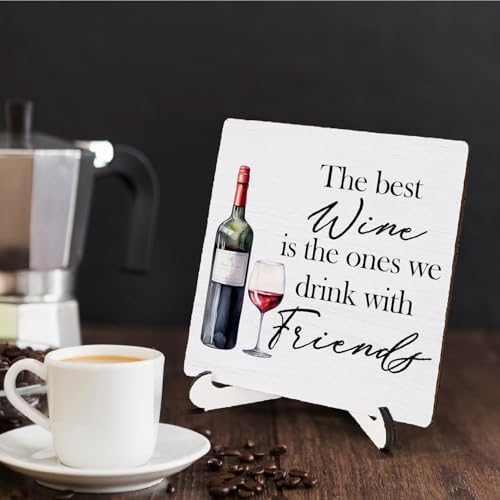 5x5 Inch Wooden Wine Decor Sign for Home Bar & Desk