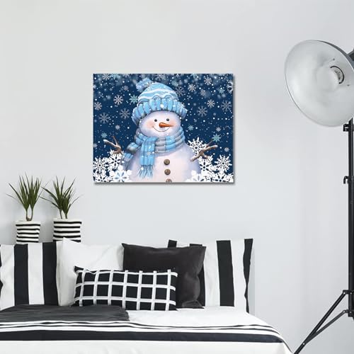 Navy Blue Snowman Wall Art Canvas Framed Winter Christmas Decor 20x24 inches - Variation of Christmassho4053