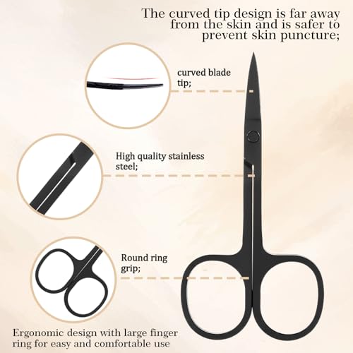 Eyebrow Trimming Scissors with Comb Set - 3 Pcs Black Grooming Tool