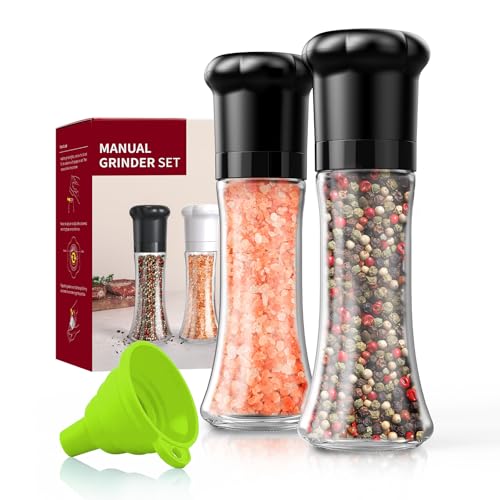 CIRCLE JOY Tall Black Manual Salt and Pepper Grinder Set with Ceramic Blades