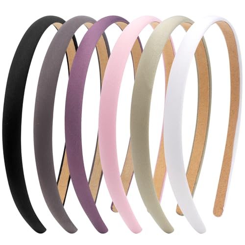 TOBATOBA 6pcs Thin Satin Headbands for Women Non Slip Hair Bands