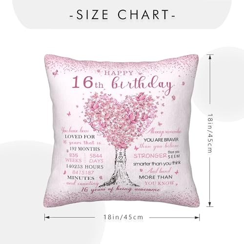 Sweet 16 Birthday Pillow Cover - Pink Heart Tree Design, 18x18