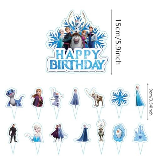 15-Piece Frozen Cartoon Cake Decoration Set with Cupcake Toppers