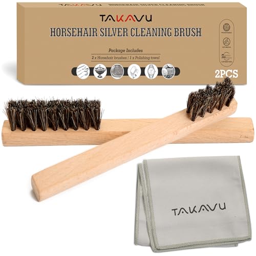 Horsehair Brush Set - 2pcs Silver Cleaning Brushes & Polish Cloth for Jewelry