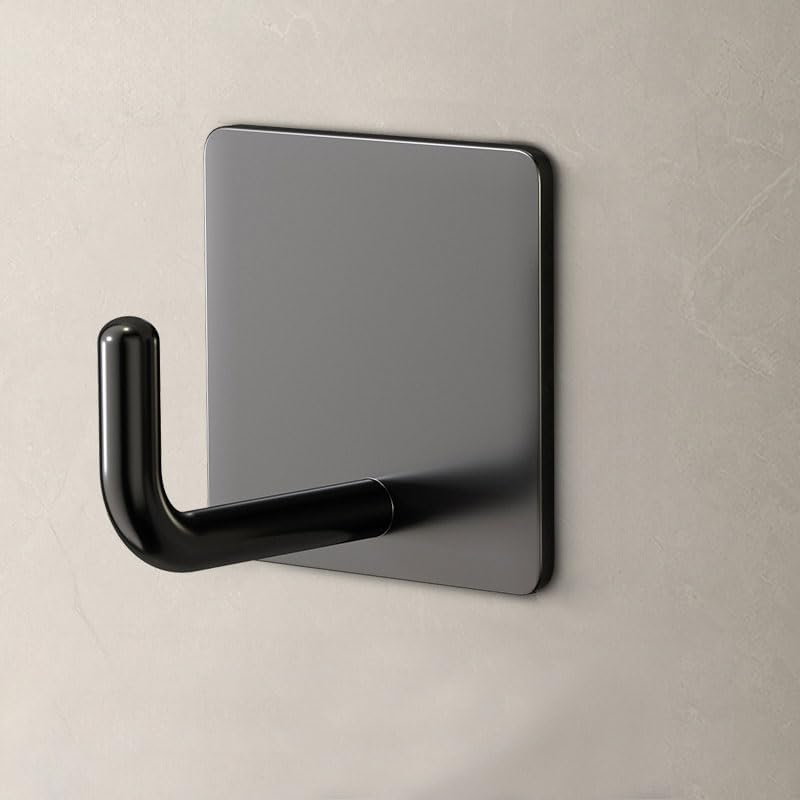 EDMILE 8 Pack Matte Black Adhesive Hooks, 90° Stainless Steel Wall Hooks