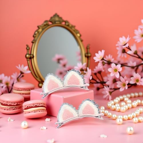 Pink Cat Ear Duckbill Hair Clips - 2Pcs Korean Style Cute Hair Barrettes