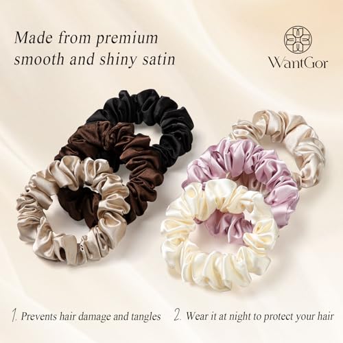 WantGor Satin Hair Scrunchies for Women No Damage Silk Hair Ties
